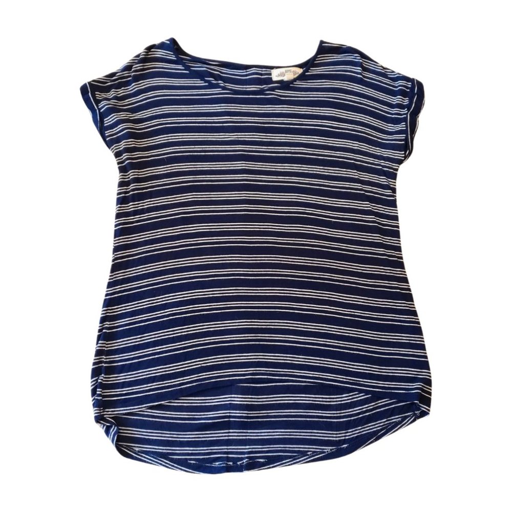 Hippie Rose Short Sleeve Blue & White Top w/ Zipper Back | Size M - Picture 6 of 13